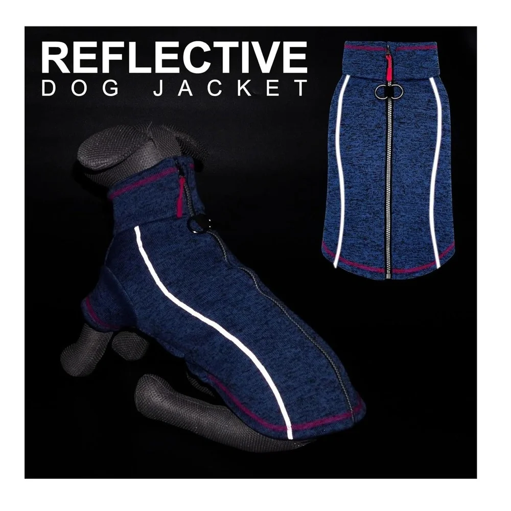 NEW OYEOLLO Dog‎ Jacket Large Heather Blue Reflective Zipper Safety Outdoor - Picture 3 of 6
